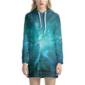 Blue Neurons In The Brain Print Pullover Hoodie Dress