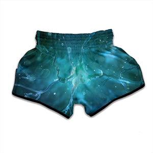 Blue Neurons In The Brain Print Muay Thai Boxing Shorts