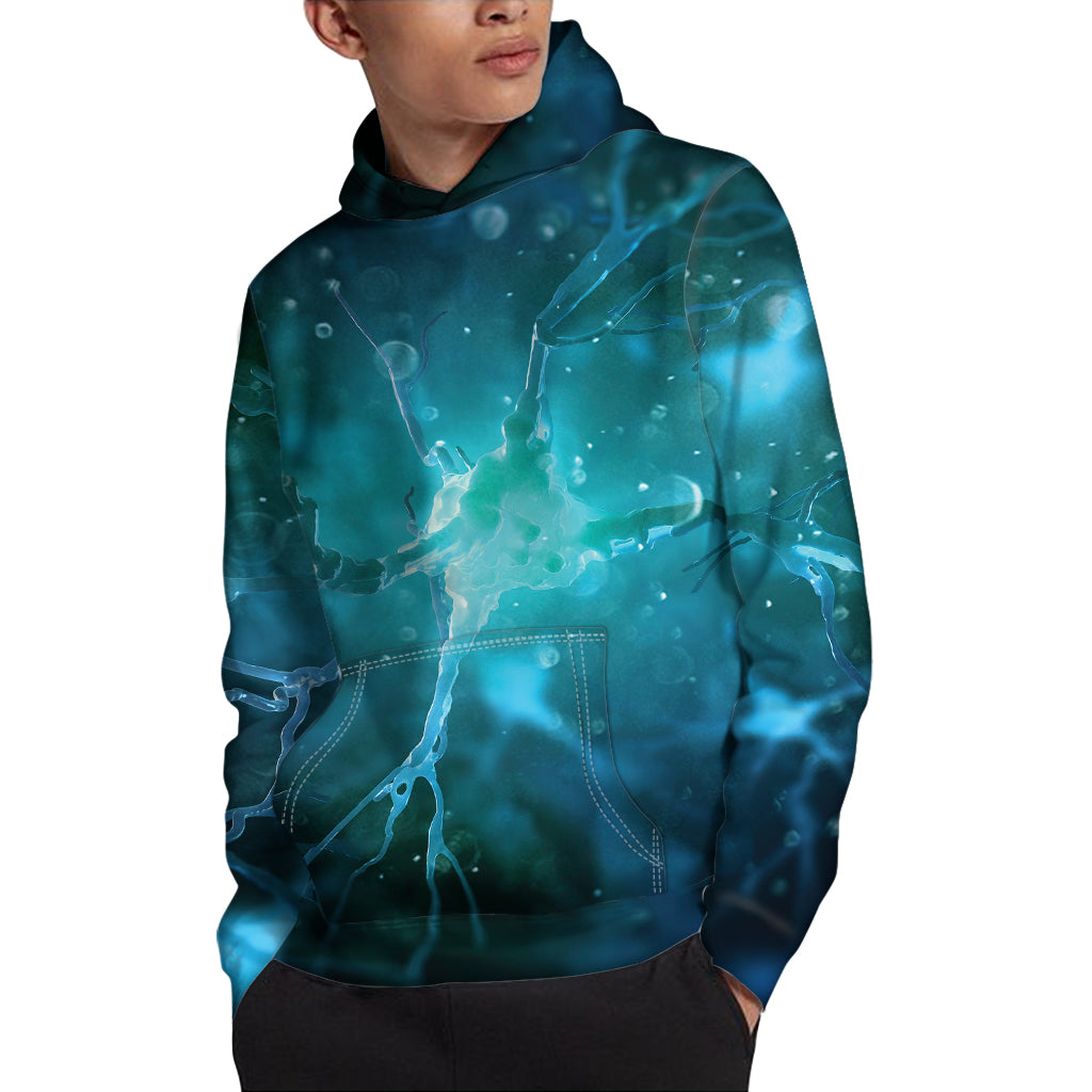 Blue Neurons In The Brain Print Pullover Hoodie