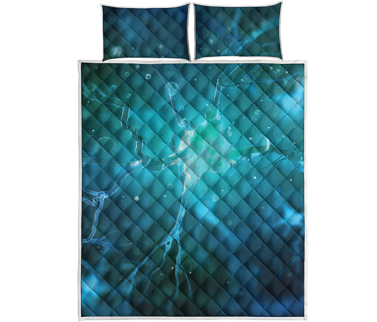 Blue Neurons In The Brain Print Quilt Bed Set