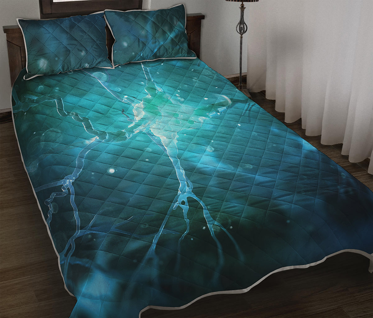 Blue Neurons In The Brain Print Quilt Bed Set