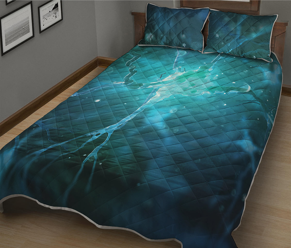 Blue Neurons In The Brain Print Quilt Bed Set