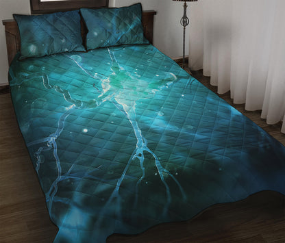 Blue Neurons In The Brain Print Quilt Bed Set