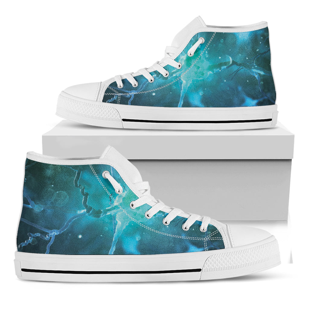 Blue Neurons In The Brain Print White High Top Shoes