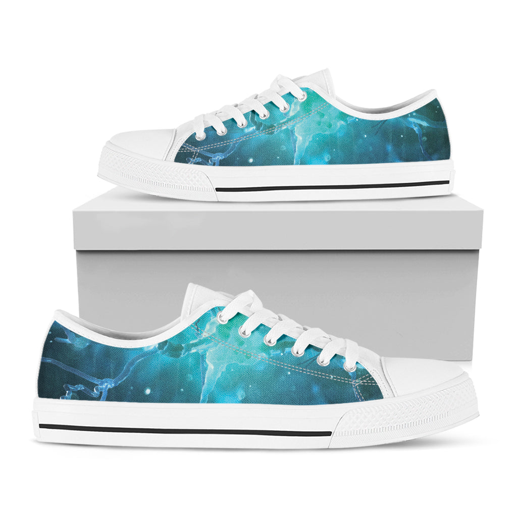 Blue Neurons In The Brain Print White Low Top Shoes