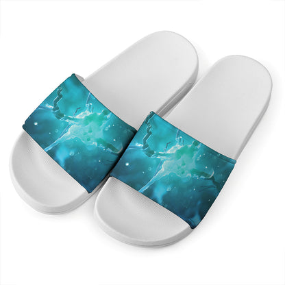 Blue Neurons In The Brain Print White Slide Sandals