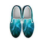 Blue Neurons In The Brain Print White Slip On Shoes