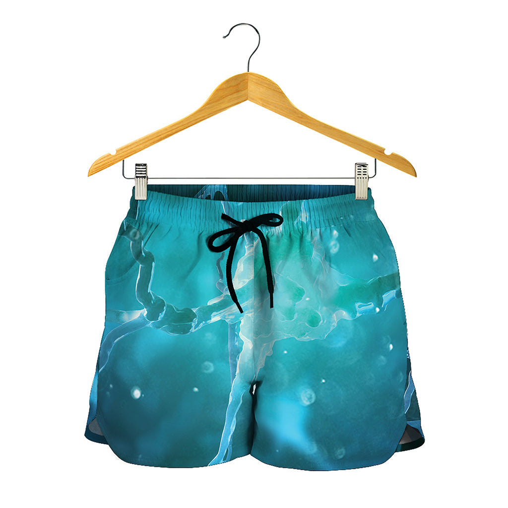 Blue Neurons In The Brain Print Women's Shorts