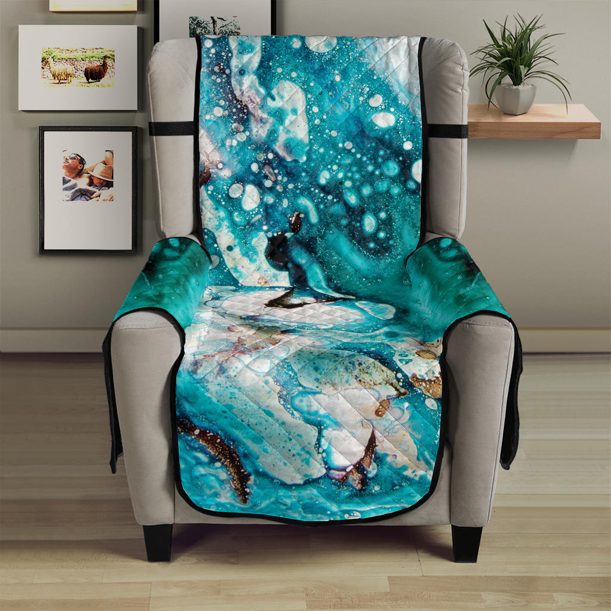 Blue Ocean Acid Melt Print Armchair Protector