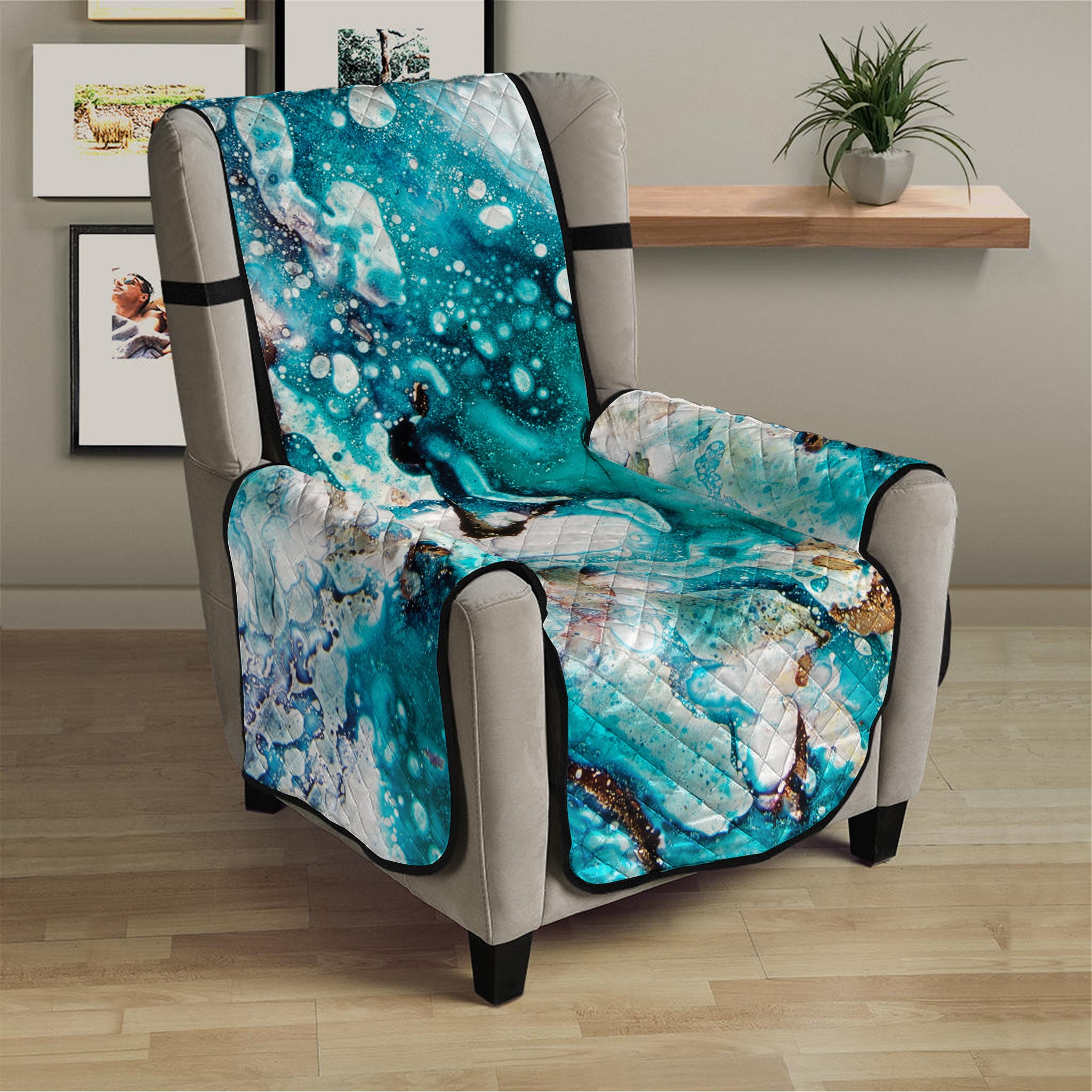 Blue Ocean Acid Melt Print Armchair Protector