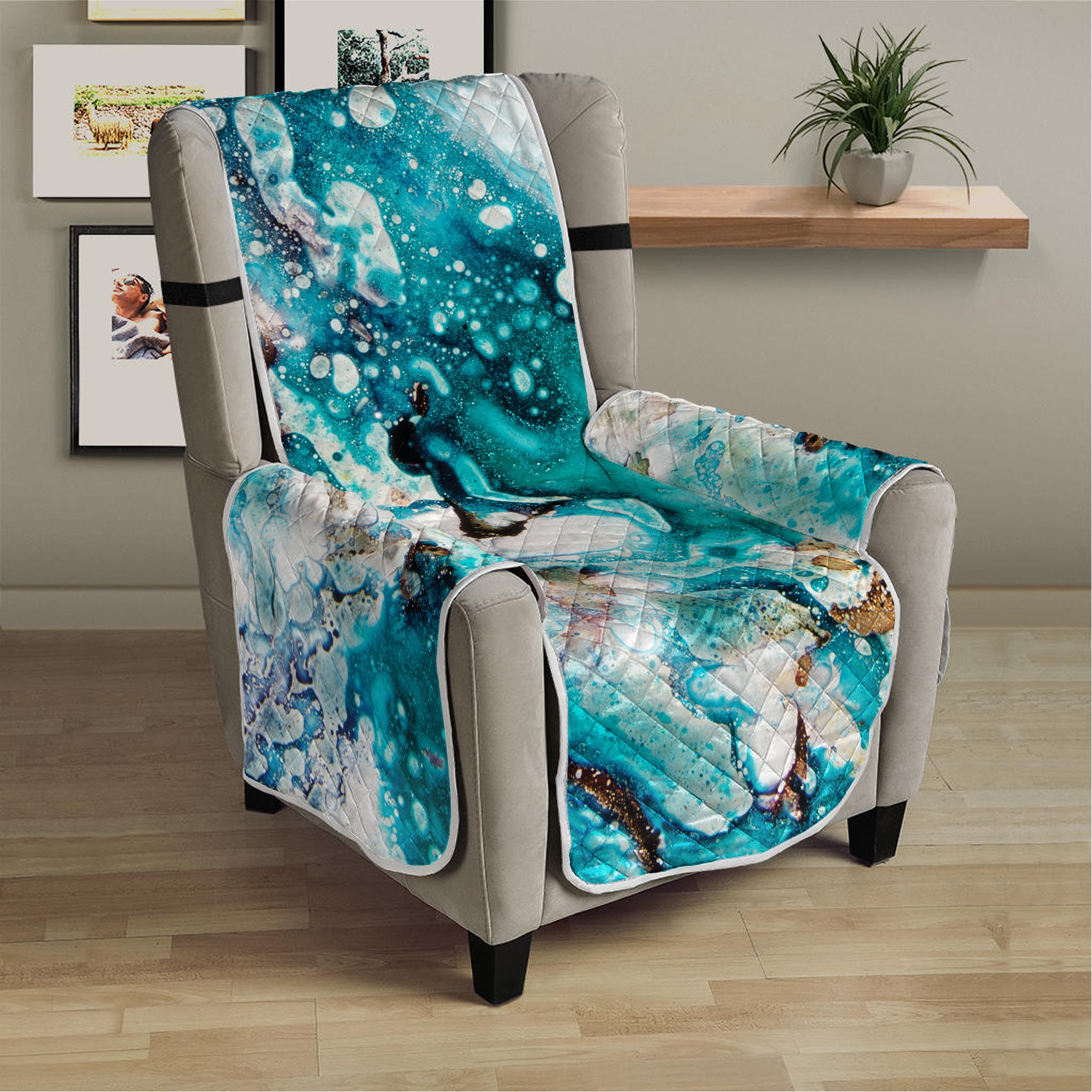 Blue Ocean Acid Melt Print Armchair Protector