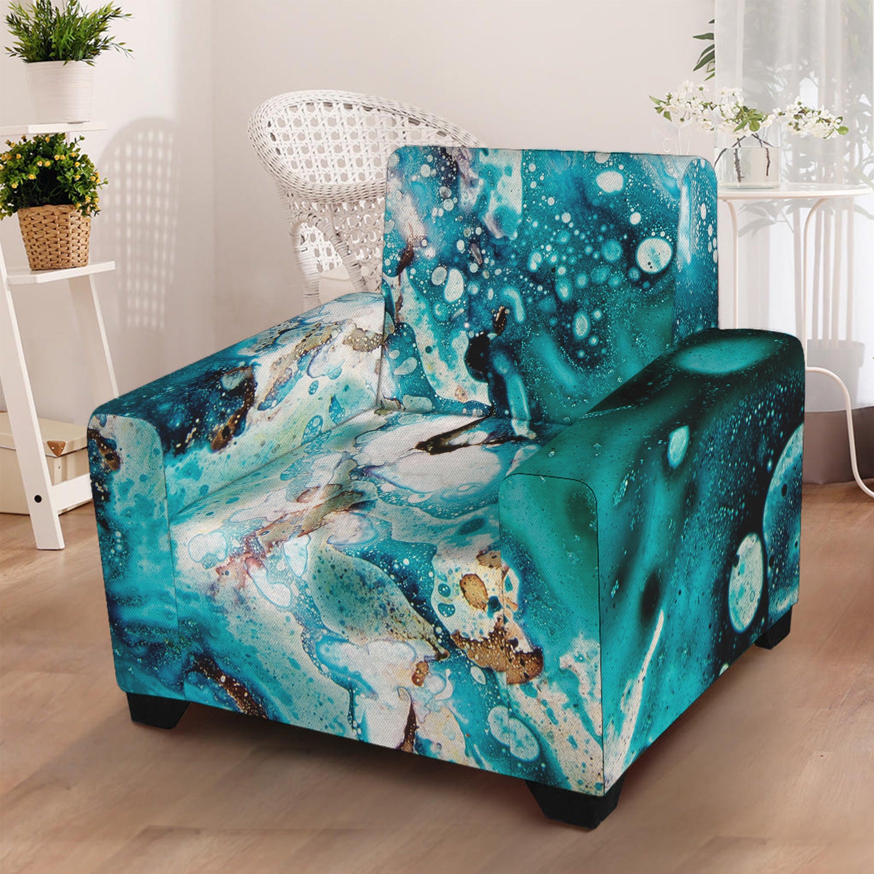 Blue Ocean Acid Melt Print Armchair Slipcover