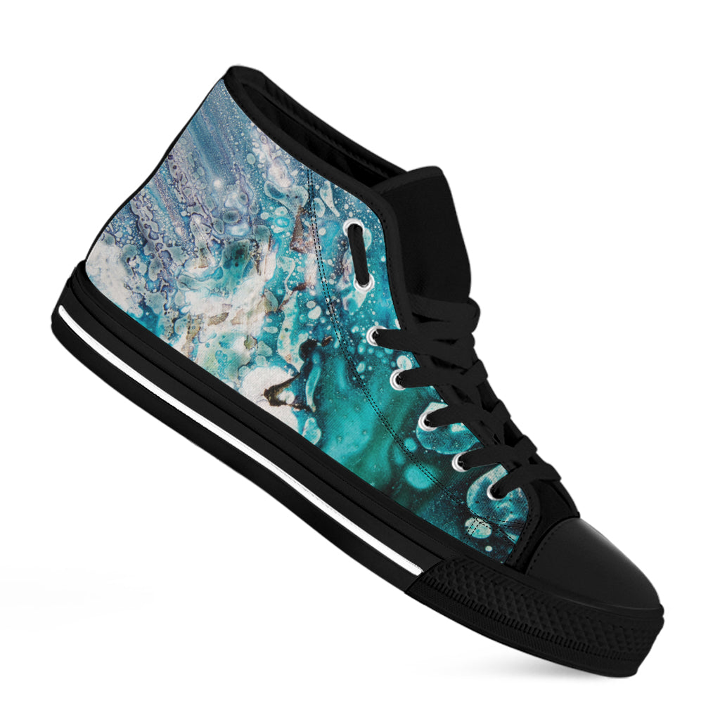 Blue Ocean Acid Melt Print Black High Top Shoes