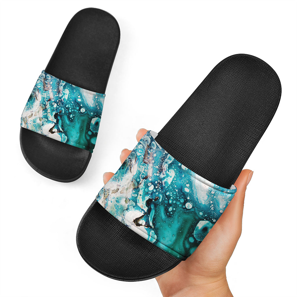 Blue Ocean Acid Melt Print Black Slide Sandals