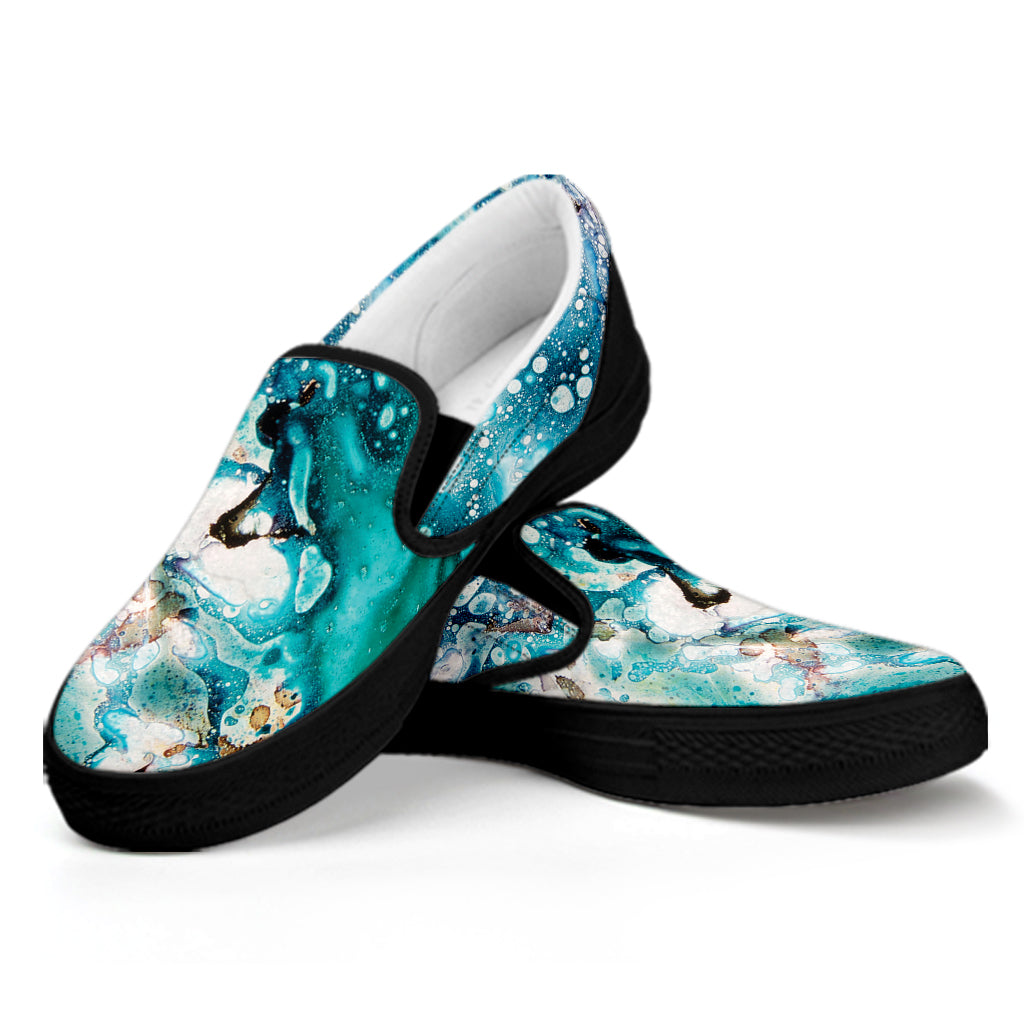 Blue Ocean Acid Melt Print Black Slip On Shoes