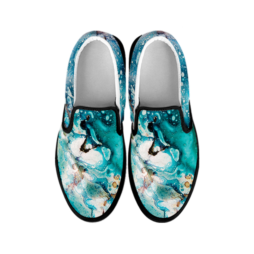 Blue Ocean Acid Melt Print Black Slip On Shoes