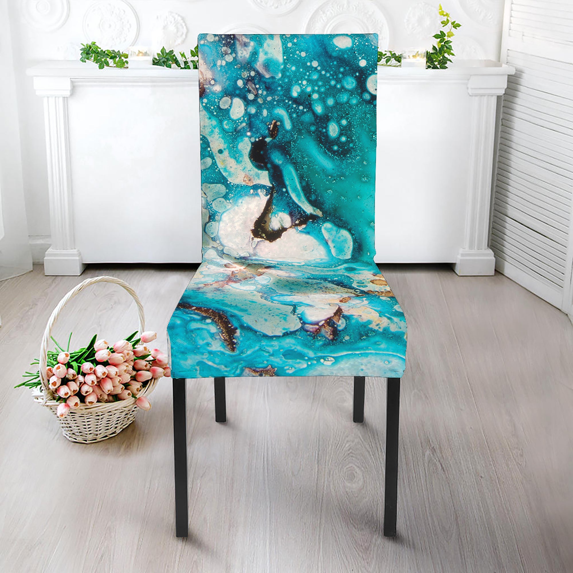 Blue Ocean Acid Melt Print Dining Chair Slipcover