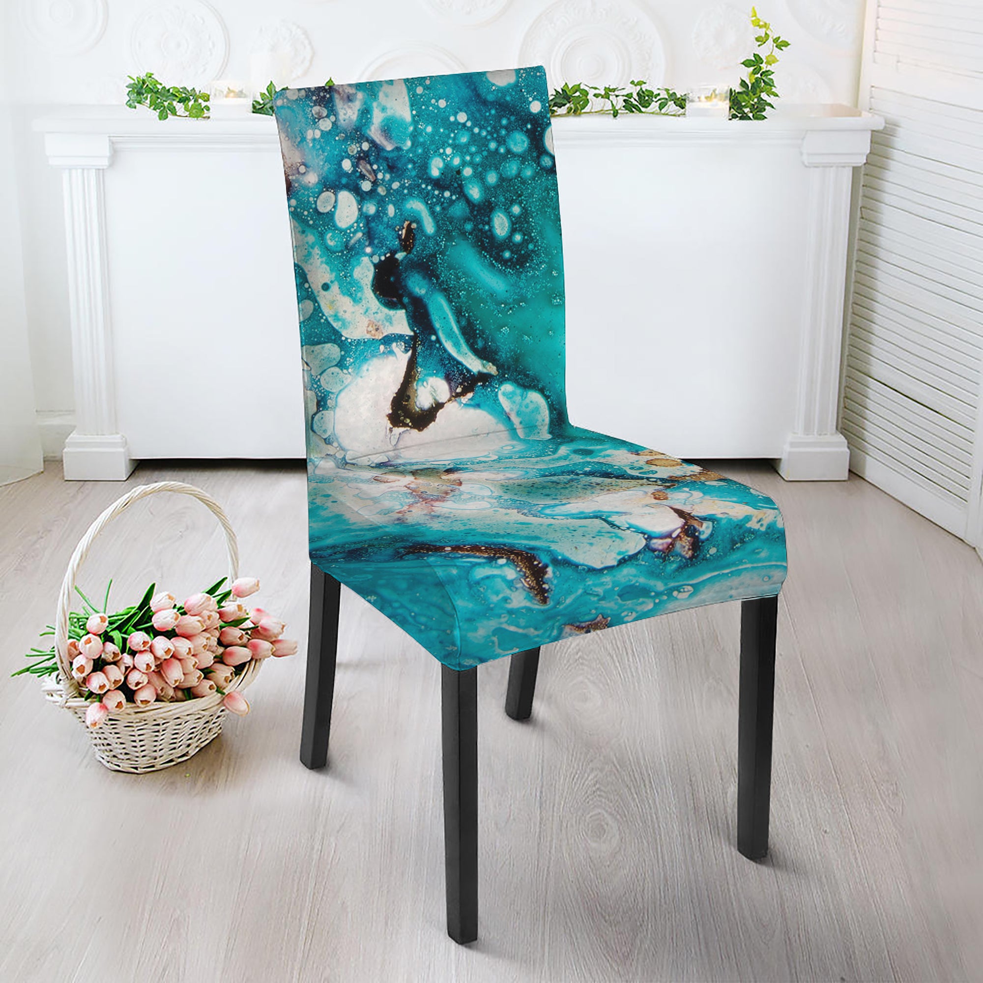 Blue Ocean Acid Melt Print Dining Chair Slipcover