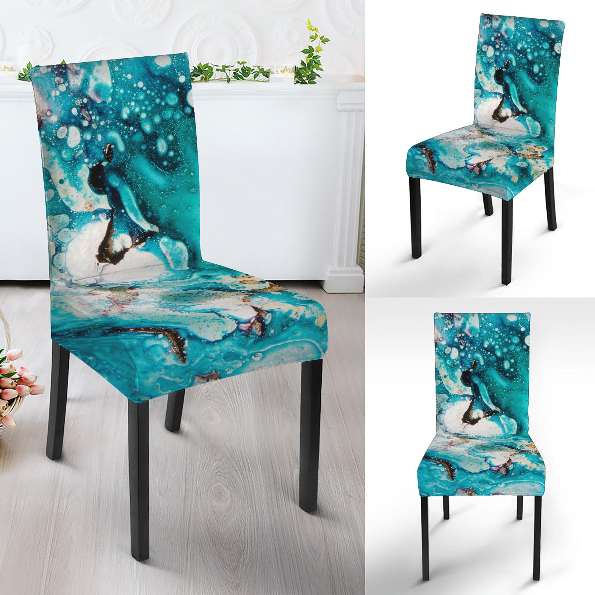 Blue Ocean Acid Melt Print Dining Chair Slipcover