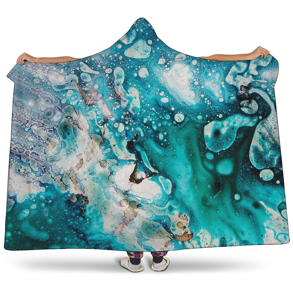 Blue Ocean Acid Melt Print Hooded Blanket