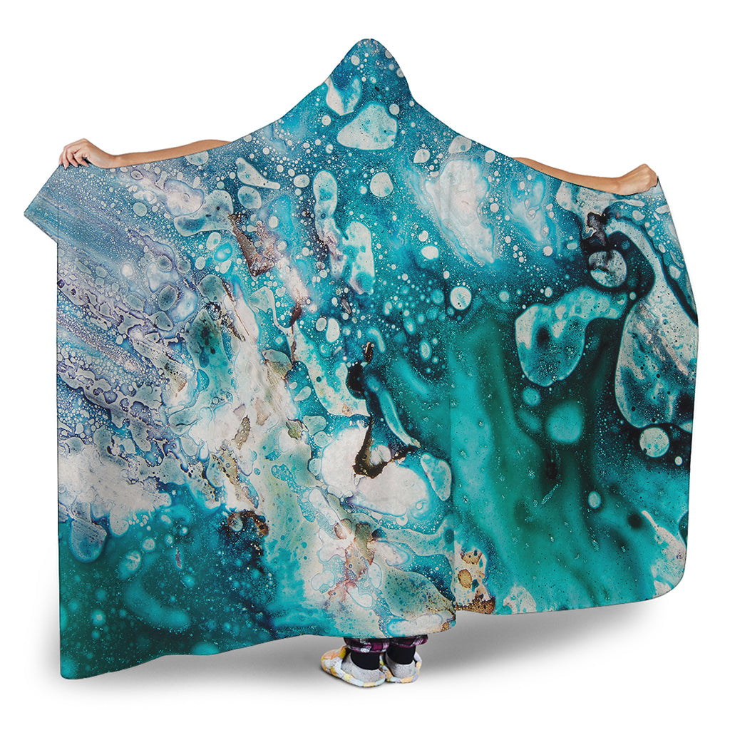 Blue Ocean Acid Melt Print Hooded Blanket