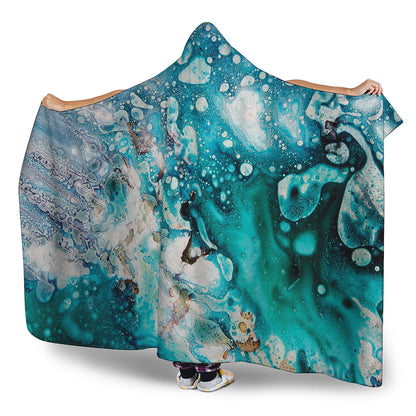 Blue Ocean Acid Melt Print Hooded Blanket
