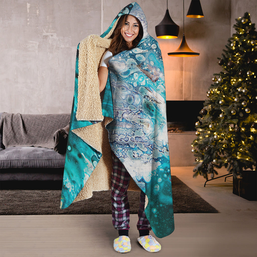 Blue Ocean Acid Melt Print Hooded Blanket