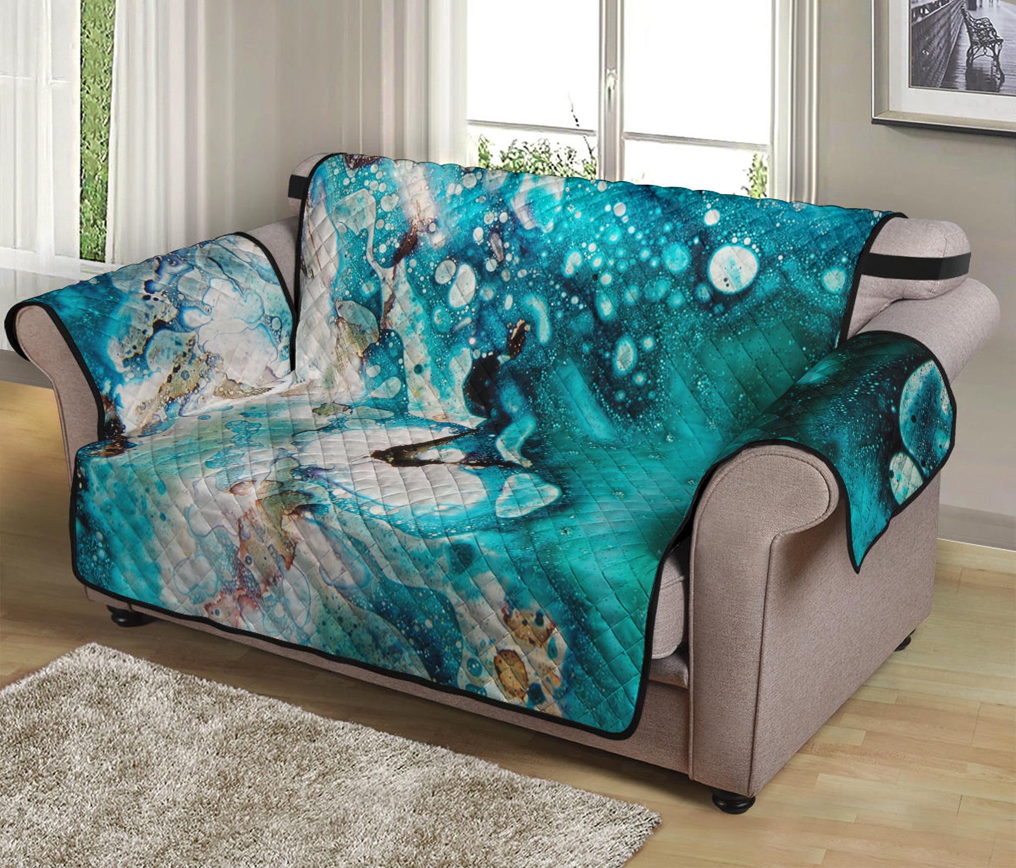 Blue Ocean Acid Melt Print Loveseat Protector