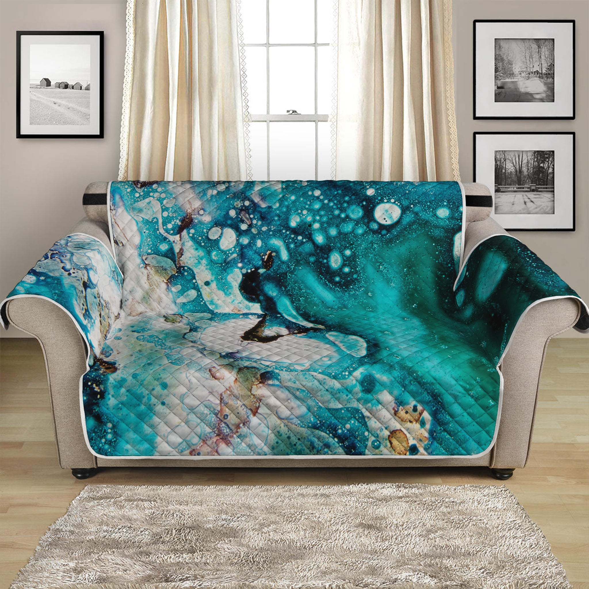 Blue Ocean Acid Melt Print Loveseat Protector