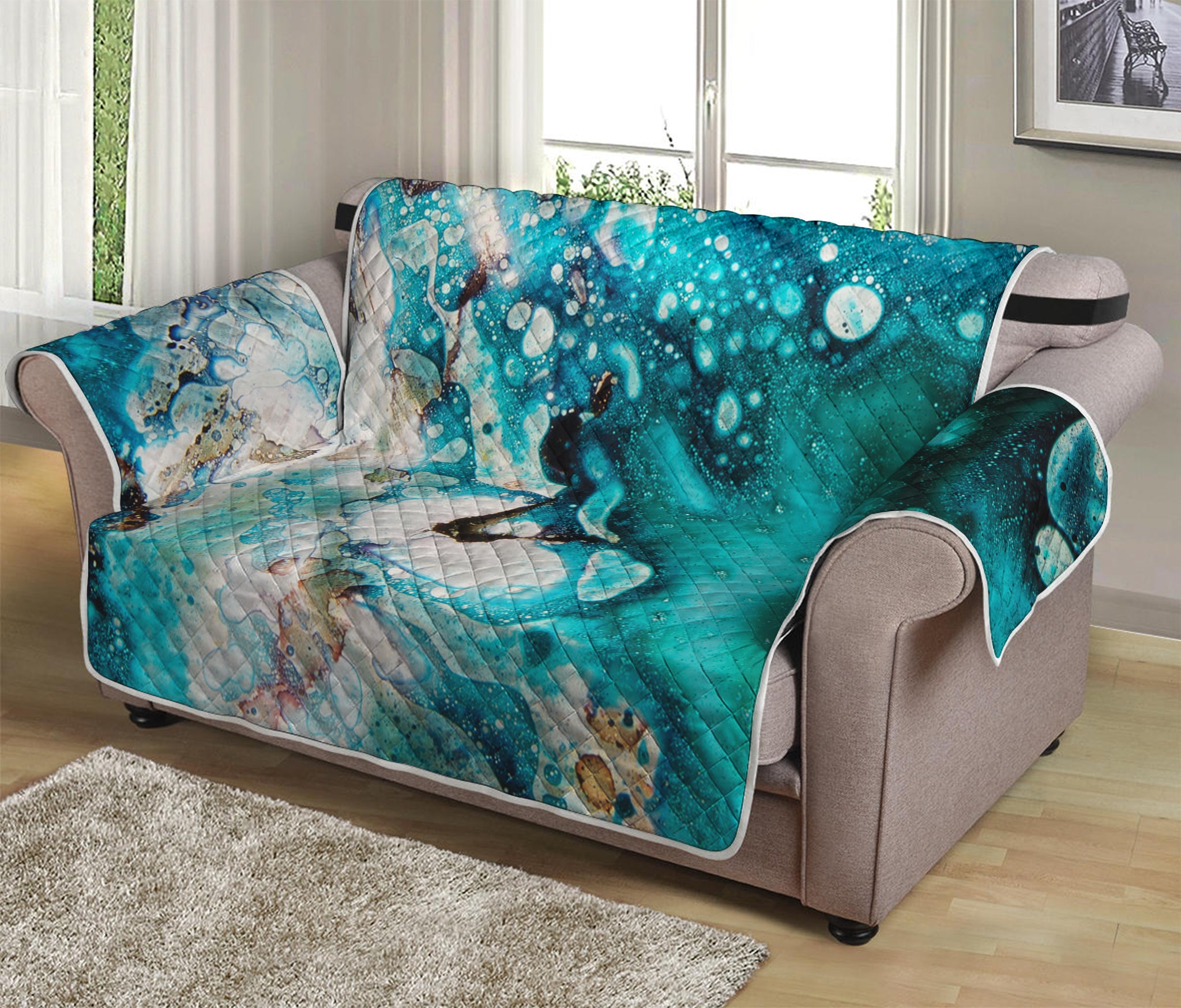 Blue Ocean Acid Melt Print Loveseat Protector