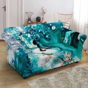 Blue Ocean Acid Melt Print Loveseat Slipcover