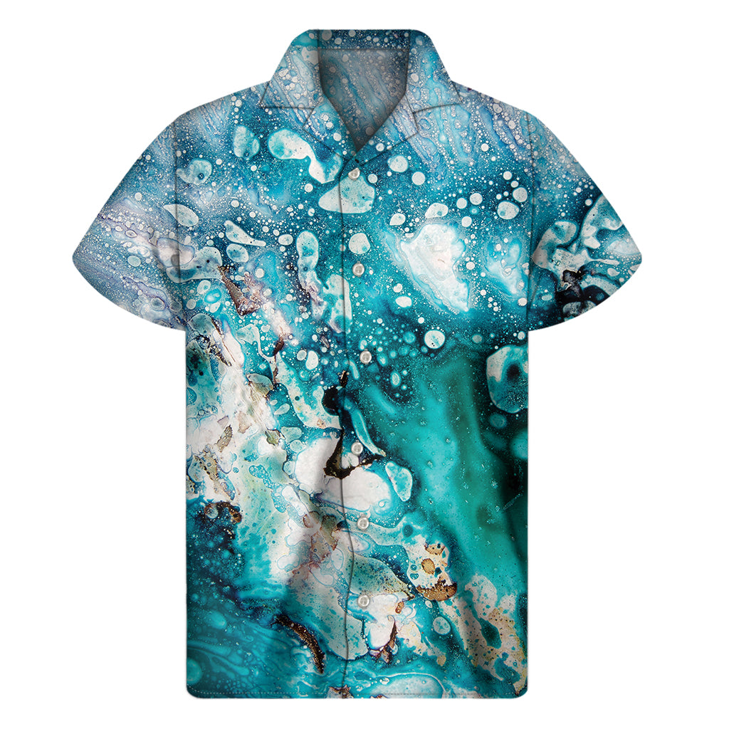 Blue Ocean Acid Melt Print Men's Short Sleeve Shirt