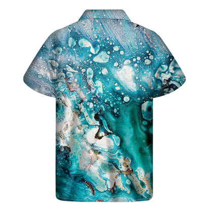 Blue Ocean Acid Melt Print Men's Short Sleeve Shirt
