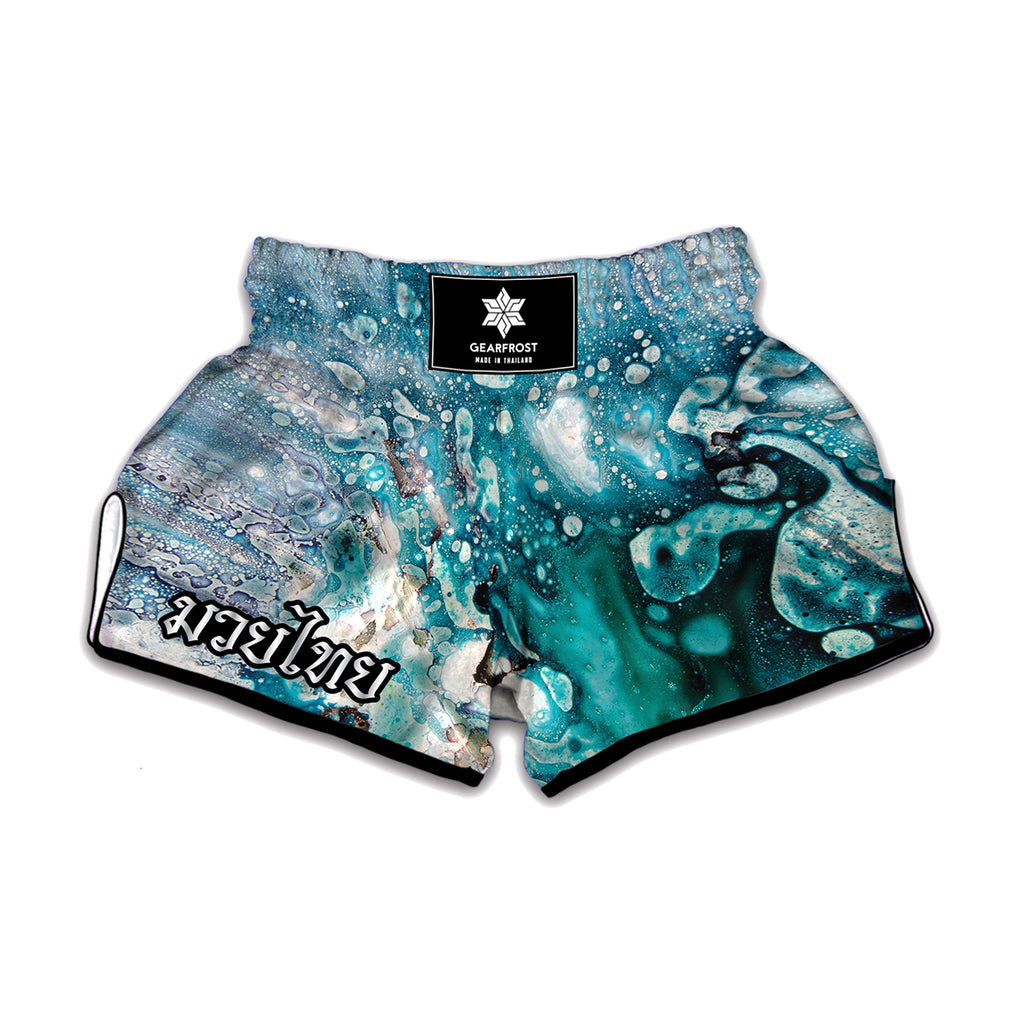 Blue Ocean Acid Melt Print Muay Thai Boxing Shorts