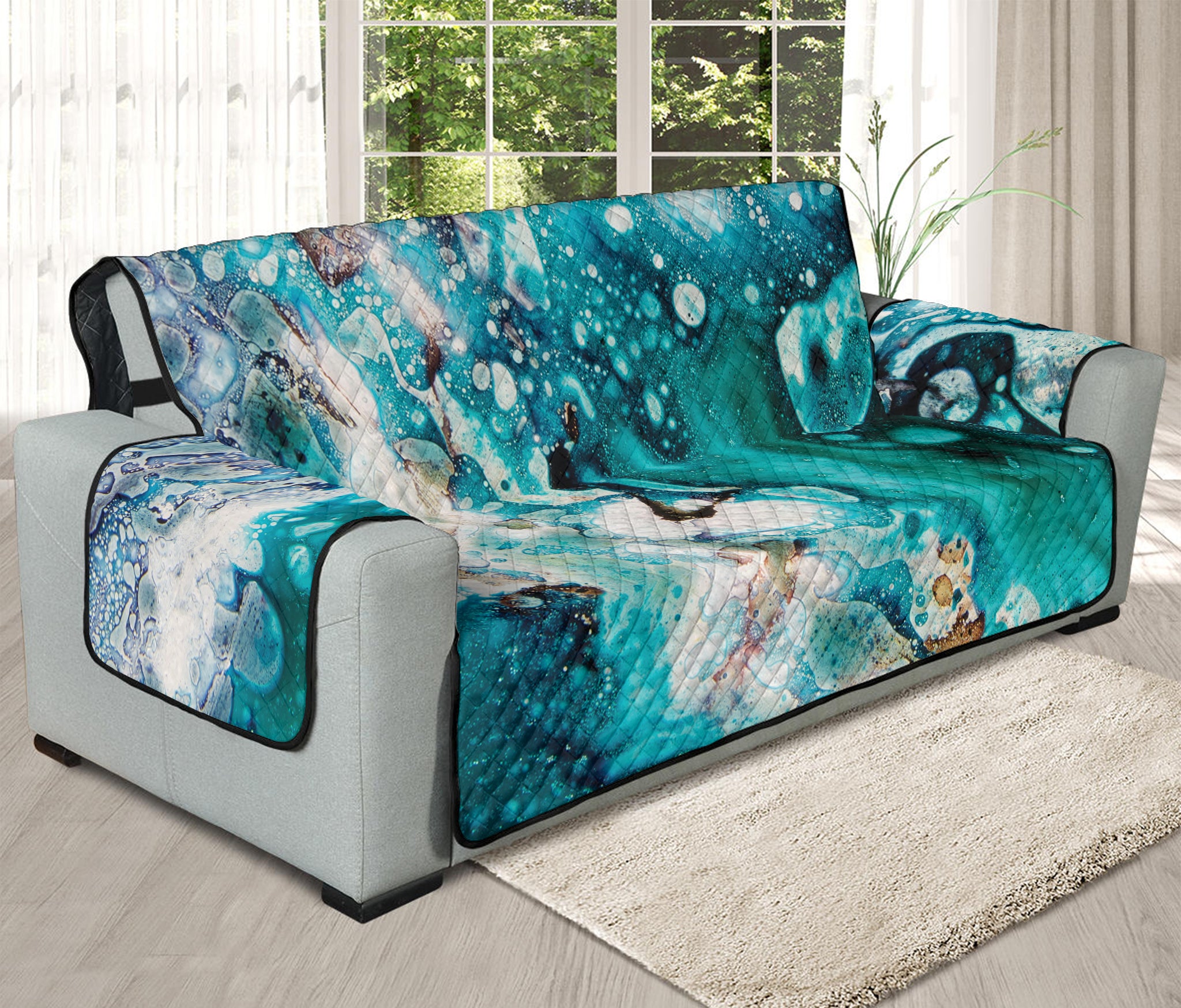 Blue Ocean Acid Melt Print Oversized Sofa Protector