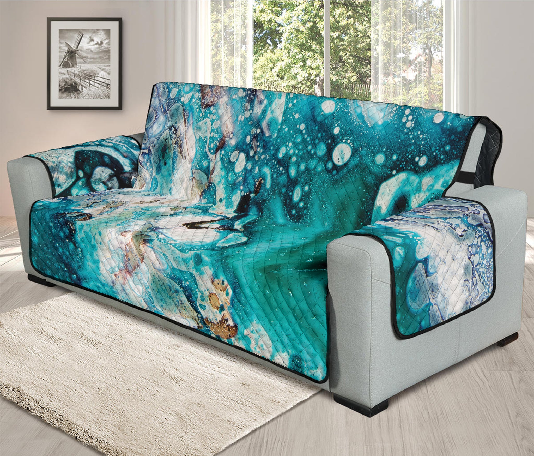 Blue Ocean Acid Melt Print Oversized Sofa Protector