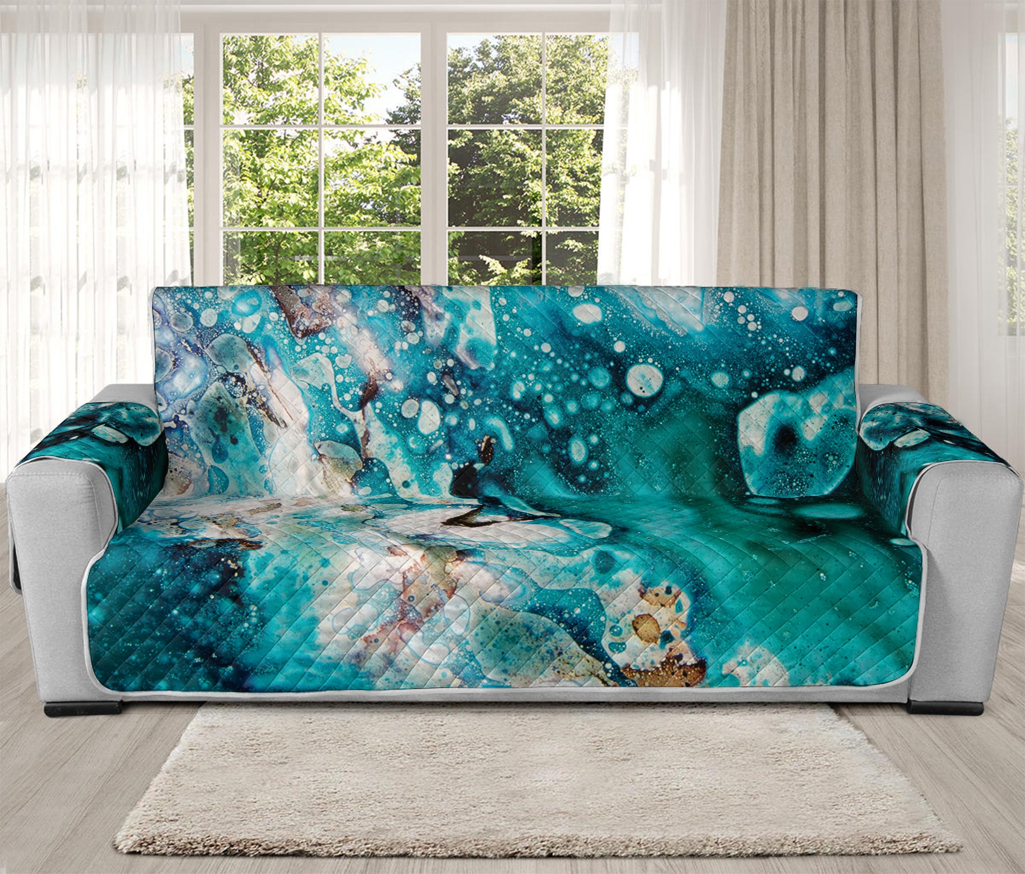 Blue Ocean Acid Melt Print Oversized Sofa Protector