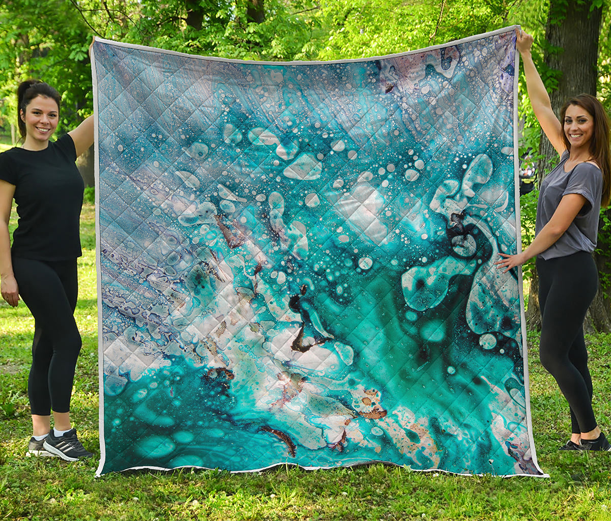 Blue Ocean Acid Melt Print Quilt