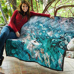 Blue Ocean Acid Melt Print Quilt