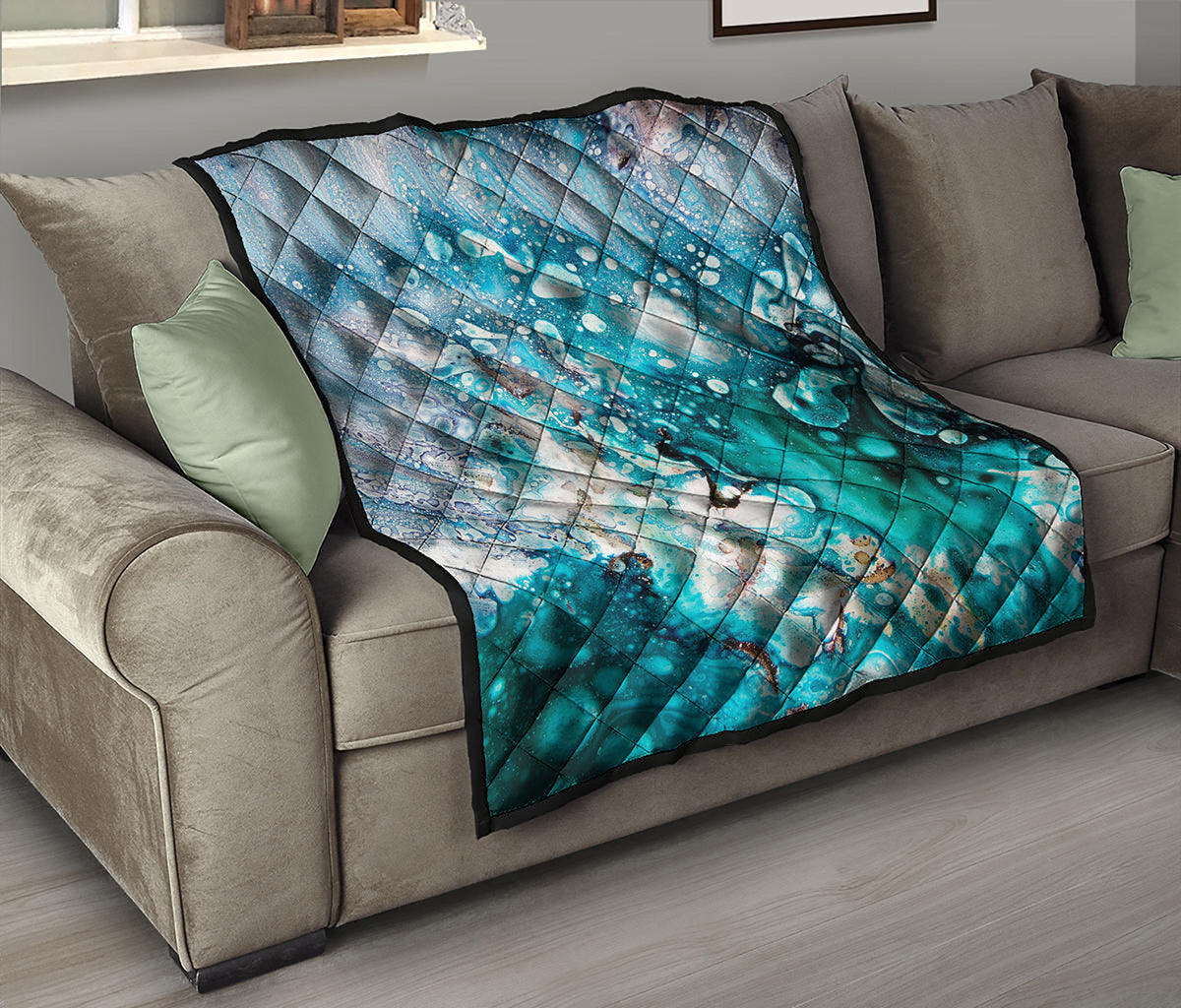 Blue Ocean Acid Melt Print Quilt