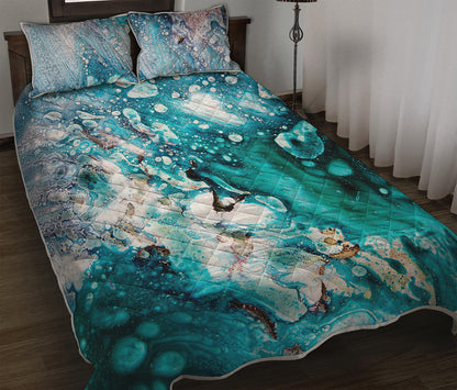 Blue Ocean Acid Melt Print Quilt Bed Set