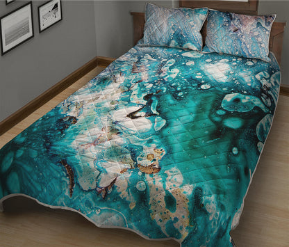 Blue Ocean Acid Melt Print Quilt Bed Set
