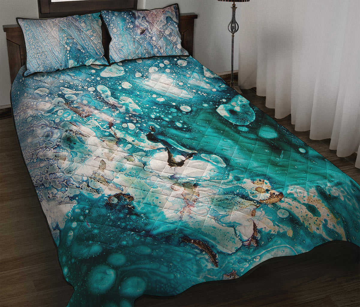 Blue Ocean Acid Melt Print Quilt Bed Set