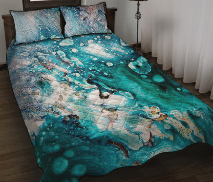 Blue Ocean Acid Melt Print Quilt Bed Set