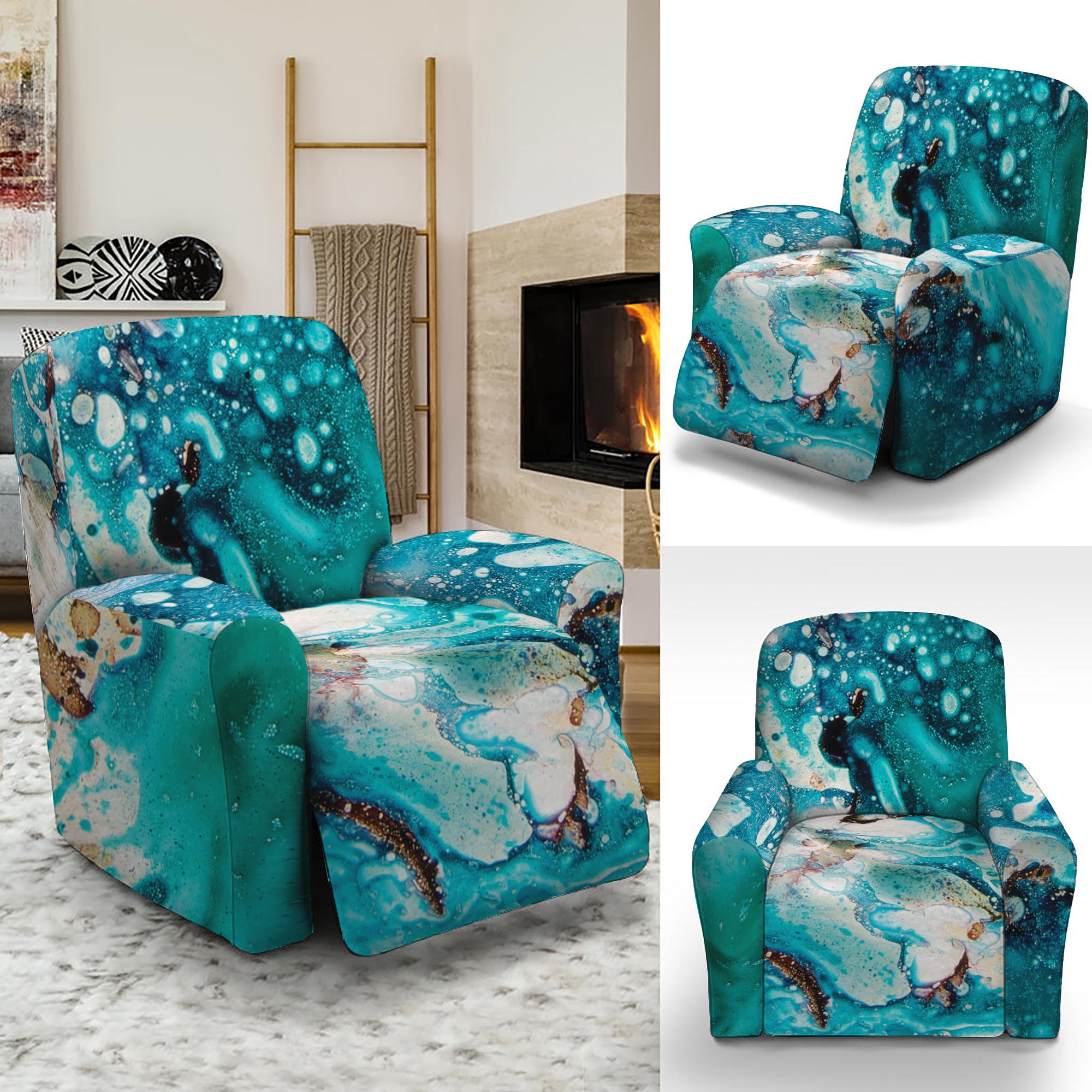 Blue Ocean Acid Melt Print Recliner Slipcover