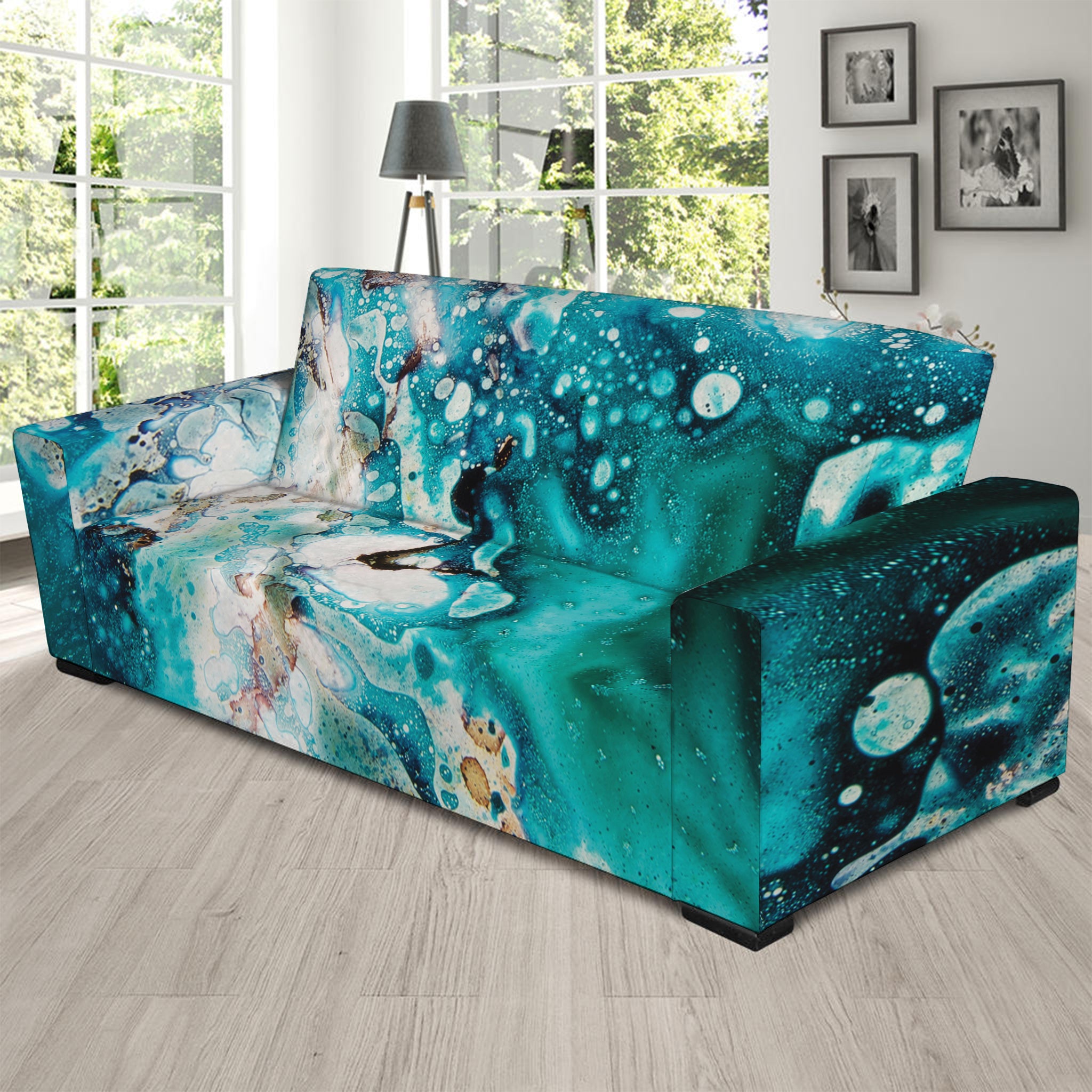 Blue Ocean Acid Melt Print Sofa Slipcover