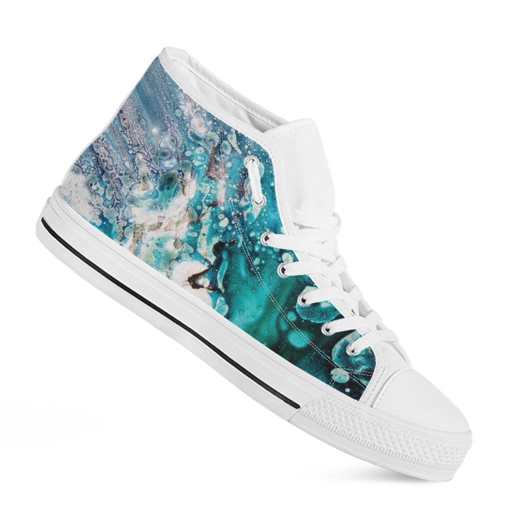 Blue Ocean Acid Melt Print White High Top Shoes