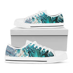 Blue Ocean Acid Melt Print White Low Top Shoes