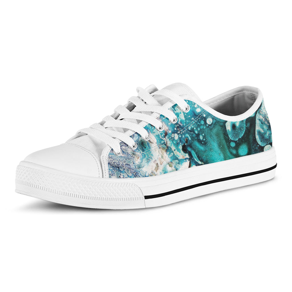 Blue Ocean Acid Melt Print White Low Top Shoes