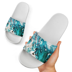 Blue Ocean Acid Melt Print White Slide Sandals